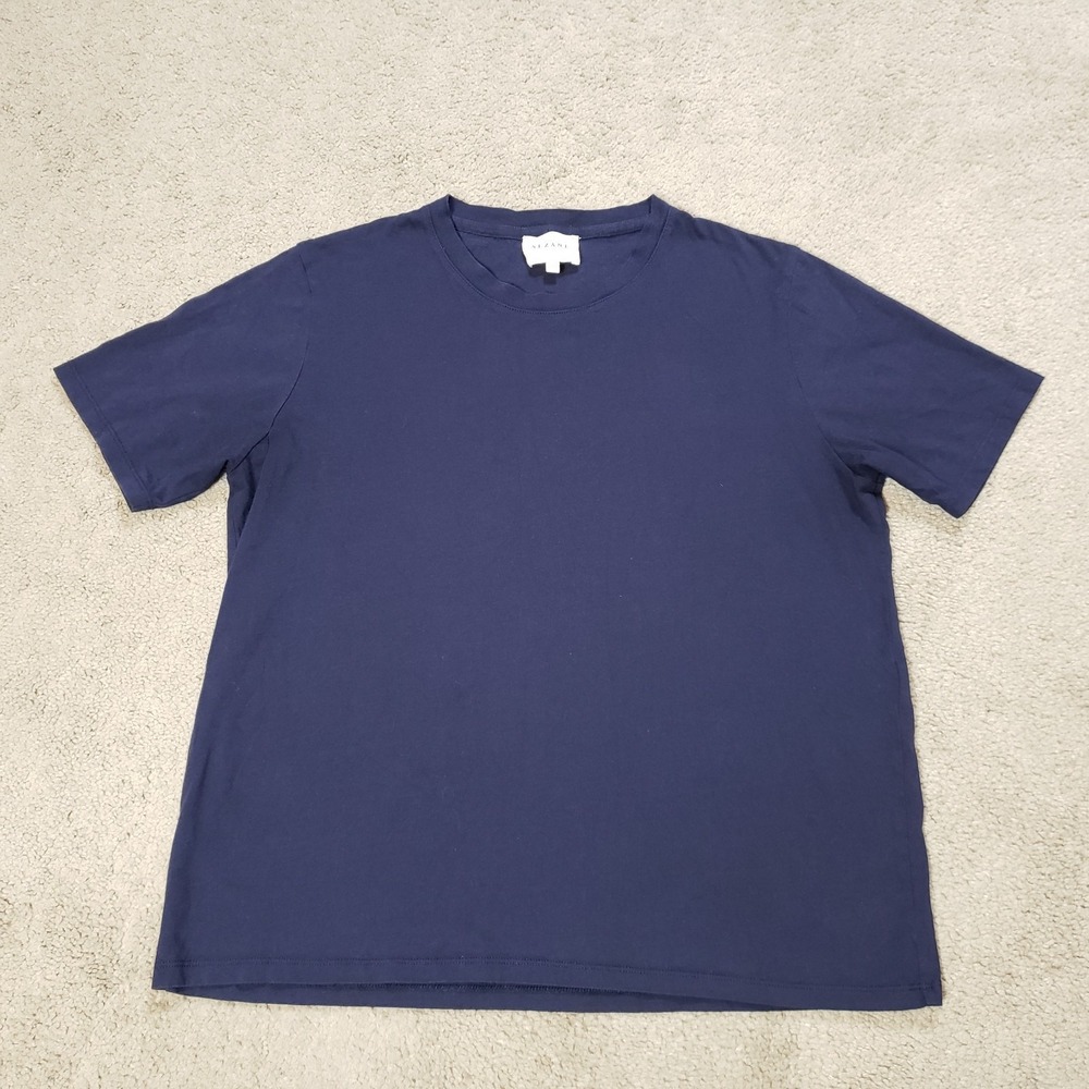Sezane Shirt Women Large Navy Blue Classic Crew Neck Short Sleeve Cotton Tee